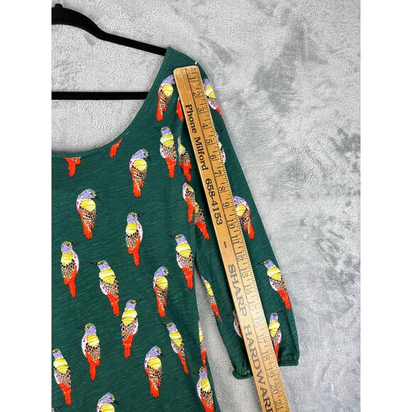 Anthropologie Postmark Forest Fete Scoop Neck Bird Print Top Medium 3/4 Sleeve - Picture 12 of 13